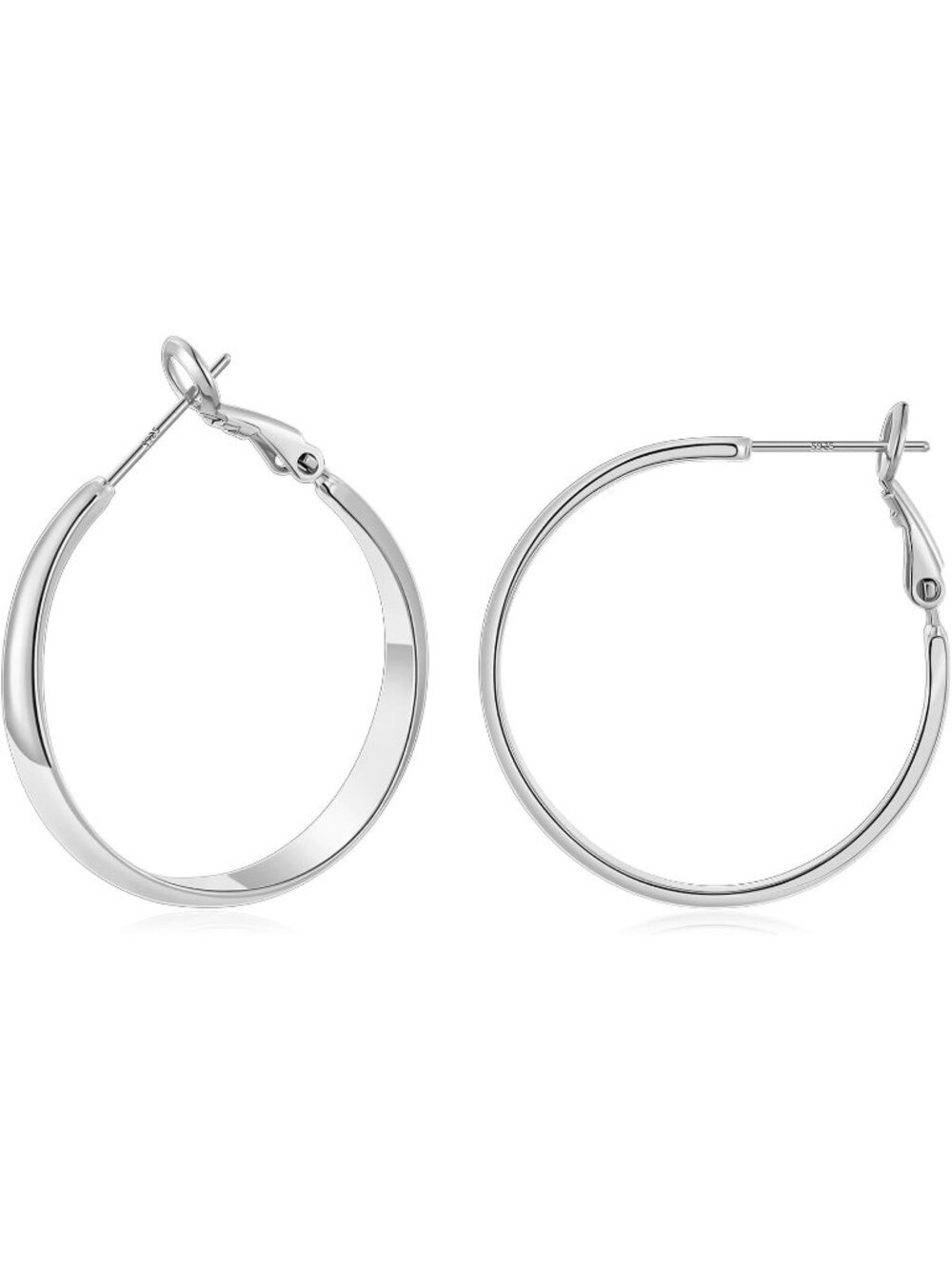 Women's 925 Sterling Silver Plated 30mm Wide Post Thick Round Hoop Earrings